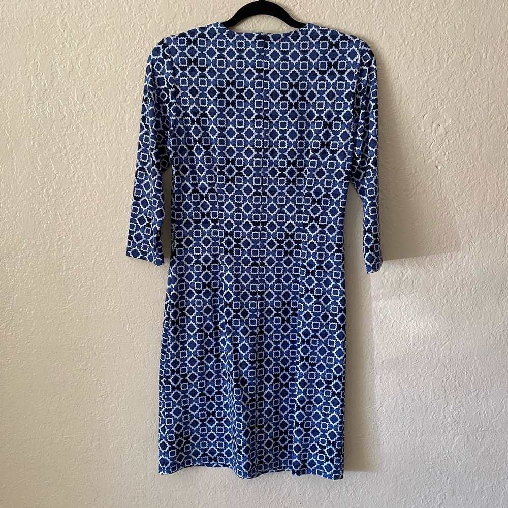 J. McLaughlin Navy Hexagon Pattern Long-Sleeve Mini Dress Size XS Stretch Beach - Picture 4 of 11